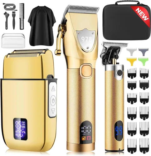 Suttik Cortapelos para hombres profesionales, recortadora de barba inalámbrica y afeitadoras eléctricas para hombres, cortapelos y kit de 2-Dorado