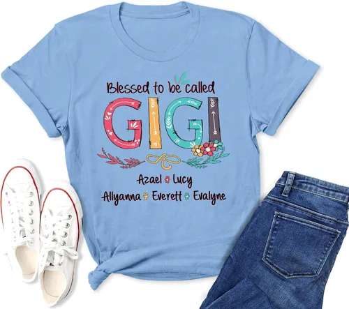 Miniatura 3 de Blessed to be Called Gigi Flower Art - Camiseta Blessed Called Gigi para mujer, linda camiseta Gigi para mujer, camisa personalizada Blessed Gigi
