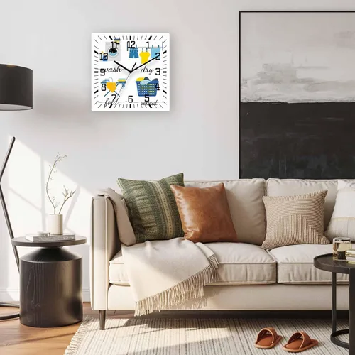 Miniatura 4 de Reloj de pared de madera minimalista moderno, silencioso, sin tictac, con dibujos animados, para lavarropas, relojes de pared cuadrados, funciona