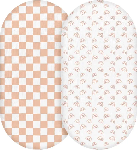 Miniatura 23 de Sábanas bajeras de muselina para moisés, paquete de 2 para bebé niño y niña, juego de sábanas suaves, transpirables y elásticas para bebé/colchón