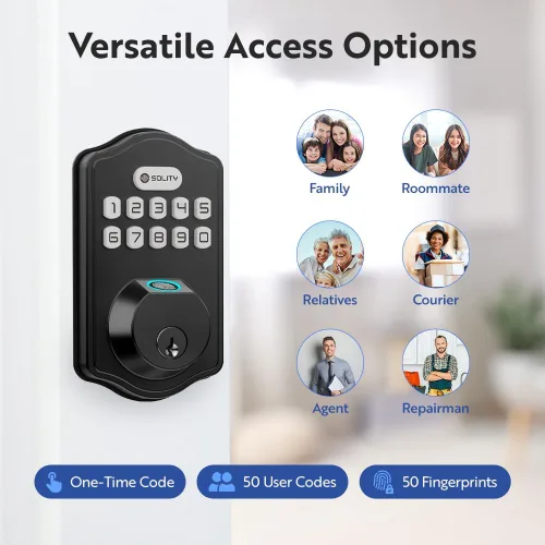 Miniatura 3 de Solity Cerradura electrónica digital inteligente, entrada sin llave, bloqueo automático, 50 códigos personalizados y huellas dactilares, fácil