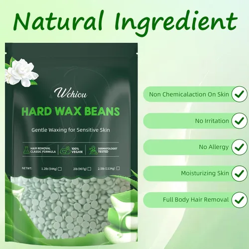 Miniatura 2 de Cera para depilación, 2 libras de perlas de cera para piel sensible, con aloe vera puro, para cara, cejas, piernas, bikini, depilación brasileña