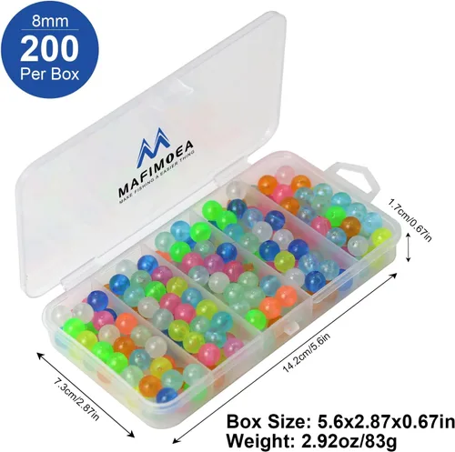 Miniatura 3 de MAFIMOEA - Juego de 200/500 cuentas luminosas de pesca, huevos de cebo, juego surtido de líneas de pesca de plástico, cuentas para bagre lubina