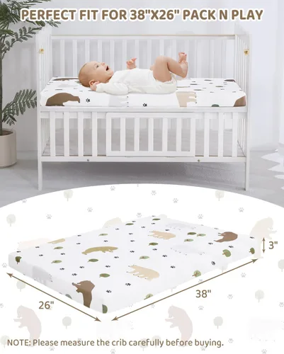 Miniatura 3 de lasoftan Colchón Pack and Play, 38 x 26 pulgadas, suave, transpirable, portátil, impermeable y lavable, se adapta perfectamente a Pack n Play Verde