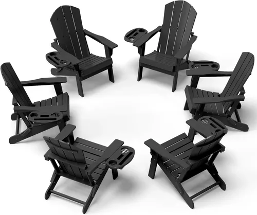 Miniatura 70 de NAVINE Juego de 2 sillas Adirondack plegables de polietileno de alta densidad con portavasos multifuncional, resistente a la intemperie, para Blanco
