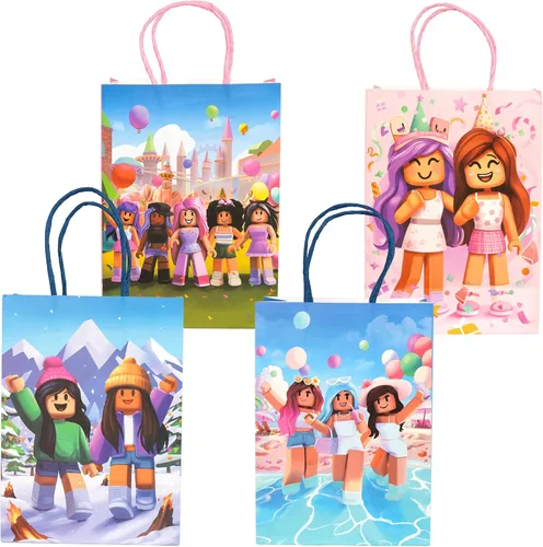 Kauai Sun 16 bolsas de fiesta temática de juegos, cuatro diseños únicos, bolsas de regalo para niñas y niños, bloques para niños, suministros de