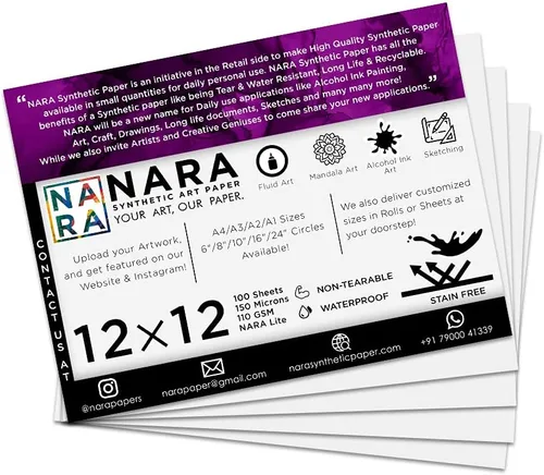 Miniatura 25 de Papel de Tinta de Alcohol NARA Blanco 12 pulgadas x 9 pulgadas (12"x9") 275 micrones/200 GSM Papel Mediano 10 Hojas Papel para Pintura