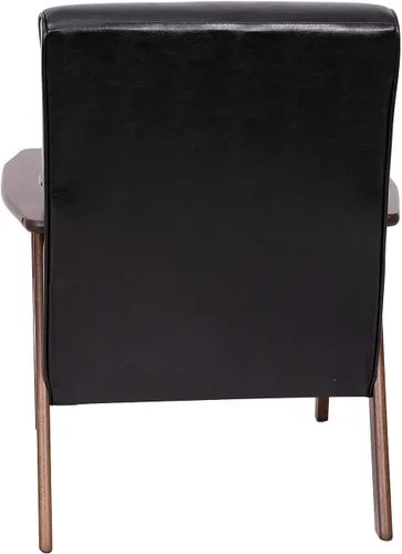 Miniatura 5 de Flash Furniture Langston Silla comercial moderna de mediados de siglo, tapicería LeatherSoft negra, marco y brazos de madera con acabado de nogal