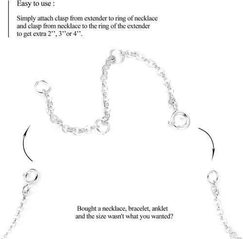 Miniatura 2 de Sllaiss Juego de 3 pulseras de plata de ley 925 para collar de longitud ajustable de 20in 30in 39in