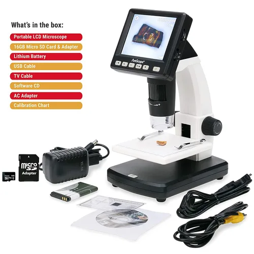 Miniatura 3 de AmScope - DM130-16GB-18FOS-FSL-TW IQCREW de AmScope Microscopio digital a color LCD portátil prémium para niños con kit de actividades