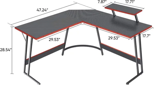 Miniatura 3 de VICTONE Escritorio para juegos en forma de L, escritorio de esquina con soporte para monitor, mesa de computadora para computadora para oficina