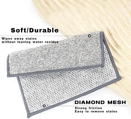 Miniatura 2 de 3 paños de cocina de alambre antiarañazos, 2 capas superabsorbentes de bambú y carbón, trapos reutilizables multiusos para lavar platos húmedos