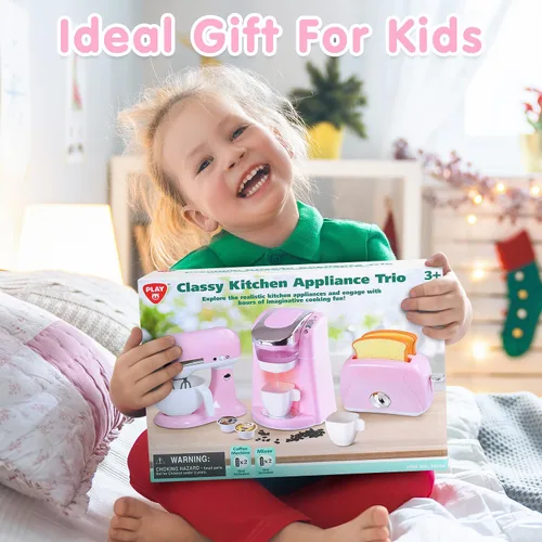 Miniatura 7 de Juguetes de electrodomésticos de cocina de PLAY - Juego de accesorios de cocina para niños, juguetes de juego de simulación con cafetera
