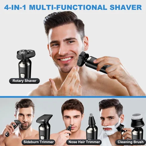 Miniatura 5 de Maquinilla de afeitar eléctrica 4 en 1 para hombres, cabezales flotantes magnéticos, pantalla LED, IPX7 impermeable, bloqueo de viaje y recortadora