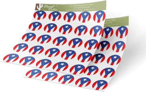 Calcomanía de vinilo con la bandera del estado de Puerto Rico, 1 pulgada, redondo, dos hojas, 50 piezas en total, con logotipo para niños, álbum de