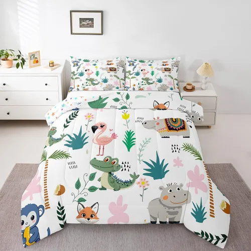 Miniatura 25 de Feelyou Juego de edredón de animales de zoológico, tamaño individual, juego de ropa de cama de animales de dibujos animados para niños, niñas