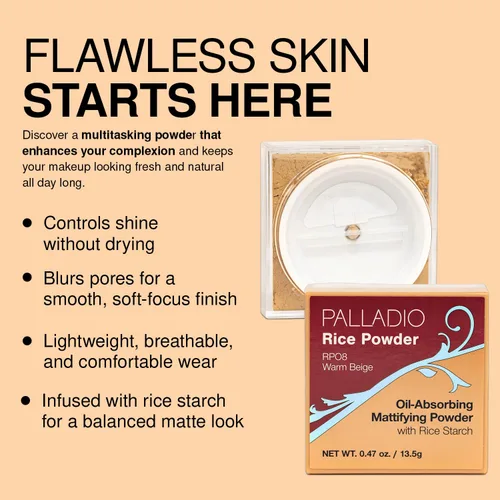 Miniatura 8 de Palladio, Polvo de arroz suelto que absorbe las hojas de aceite, aspecto y sensación suave, ayuda al maquillaje a durar más tiempo para un aspecto