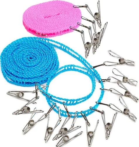 Miniatura 10 de Foshine Clotheslines - Paquete de 3 cuerdas de secado de ropa de 1.64 pies de longitud, portátil, resistente al viento, 16.4 ft, tendedero