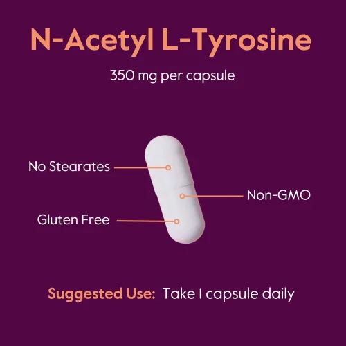 Miniatura 6 de BESTVITE N-acetil L-tirosina 350mg (NALT) (120 cápsulas) - Sin estearatos - Sin OMG - Sin gluten