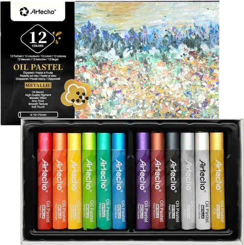 Artecho Juego de 12 colores pasteles metálicos al óleo suaves para pintura artística, dibujo, mezcla (0.394 x 2.756 in)