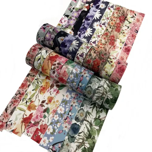 Juego de 20 rollos de cinta washi floral de 0.591 in de ancho, cintas decorativas de papel para álbumes de recortes, diario, planificador,