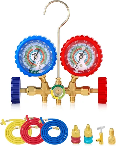 Orion Motor Tech 5FT Juego de manómetros de diagnóstico de freón para refrigerantes R134A R12, R22 y R502, con acopladores y adaptador ACME