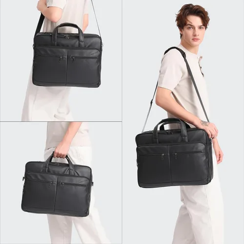 Miniatura 2 de seyfocnia Bolsa de mensajero de cuero para hombre, 15.6 pulgadas 17.3 pulgadas maletín para computadora portátil, bolso de hombro para computadora