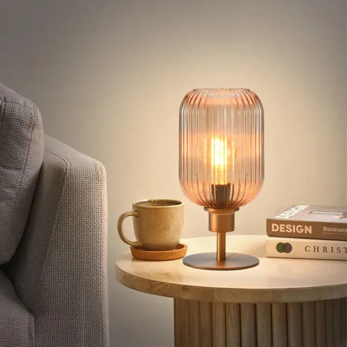 Miniatura 23 de Lámpara de mesa de vidrio de mediados del siglo, lámpara de escritorio regulable, bombilla LED incluida, temporizador incorporado, vidrio ámbar