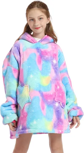 Miniatura 17 de Manta con Capucha Vestible para Niños de 4-12 Años, Manta con Capucha de Animales de Tamaño Grande, Súper Suave, Cómoda, Cálida, Franela de Rainbow