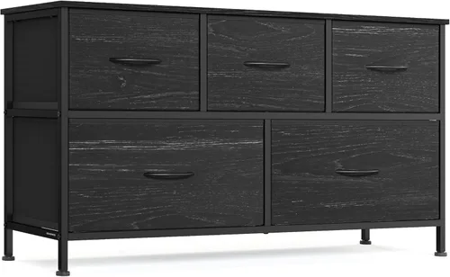 Miniatura 32 de SONGMICS Cómoda para dormitorio, cómoda, acero, MDF, 4 cajones de tela no tejida, unidad organizadora de almacenamiento, armario, entrada, negro