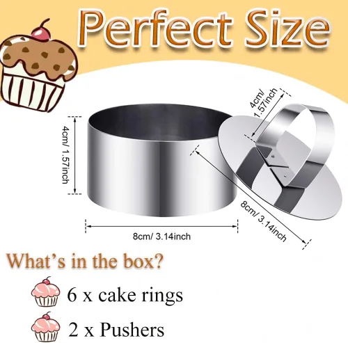 Miniatura 2 de DATANYA Moldes redondos para anillos de pastel, molde de anillos de comida de acero inoxidable de 3 pulgadas con empujadores de 3 pulgadas