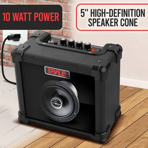 Miniatura 6 de Pyle Amplificador portátil de guitarra eléctrica, batería o pared, 10 vatios, mini amplificador de instrumento con altavoz de alta definición de 5