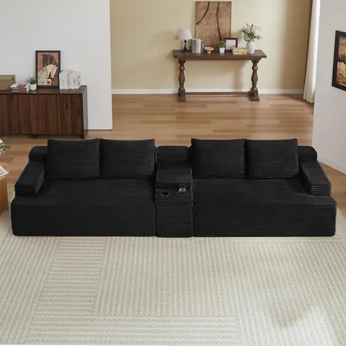 Miniatura 5 de 141" Oversized U Shaped Cloud Sectional Couches with Storage Console for Living Room, Corduroy Compressed Boneless Couch, Symmetrical Sofa & Couch