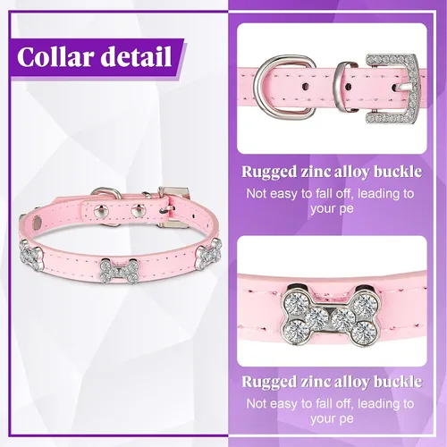 Miniatura 3 de 4 collares de perro rosados con tachuelas y tachuelas, collar de perro con lazo de diamantes de imitación, collar de perro con diamantes