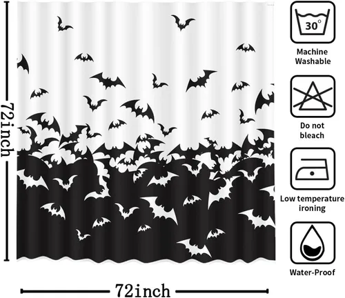 Miniatura 7 de MEHOFOND Cortina de ducha de murciélagos espeluznantes para Halloween, diseño de murciélago volador, cortina de baño decorativa de Halloween