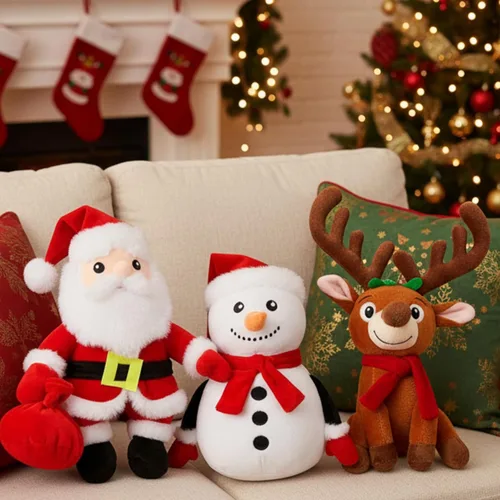Miniatura 2 de Poen Juego de 3 Animales de Peluche Navideños de 11 Pulgadas, Papá Noel, Muñeco de Nieve, Reno, Almohadas de Felpa, Juguetes de Muñecos de Peluche