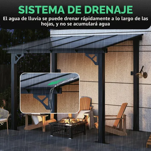 Miniatura 6 de Aoxun Pérgola de 8 x 5 pies para patio, cenador con techo inclinado, pérgola para parrilla grande montada en la pared, toldos resistentes