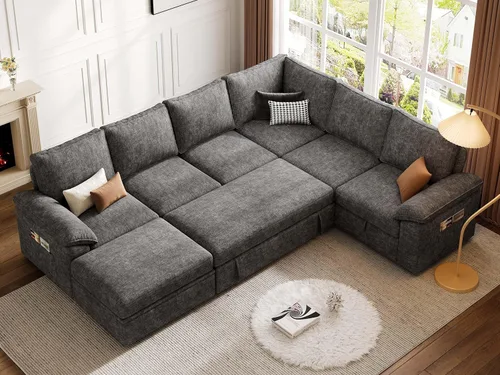 Miniatura 9 de Sofá cama modular de 108 pulgadas con cama extraíble, sofá modular en forma de U de 7 asientos con almacenamiento, sofás seccionales para sala