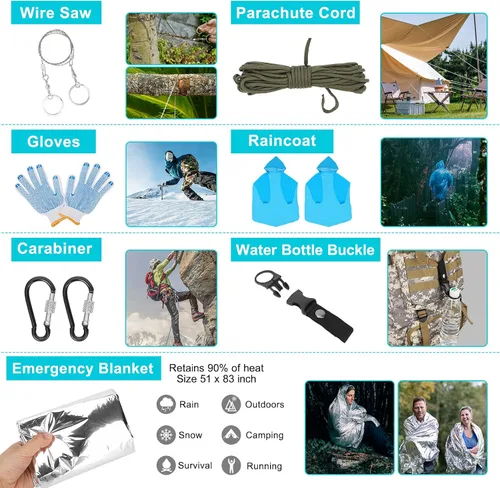 Miniatura 5 de Survival Gear - Kit profesional y mochila grande para campamento, kit de primeros auxilios para aventura al aire libre, accesorios de senderismo