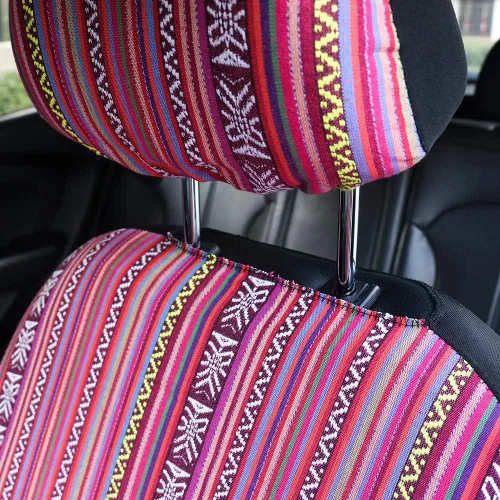 Miniatura 7 de Funda de asiento de coche rosa hippie bohemio, 4 piezas, lindos accesorios occidentales para mujeres y niñas, fundas interiores automotrices a