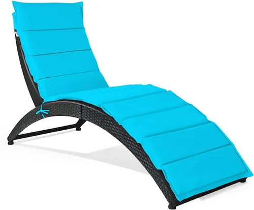 Miniatura 12 de Tangkula - Silla de salón plegable para patio, tumbona de mimbre para exteriores, silla de patio portátil con cojín, mueble de mimbre para todo