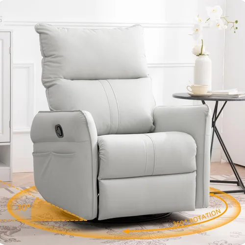 Miniatura 14 de Silla reclinable giratoria eléctrica para guardería, silla mecedora giratoria tapizada de 270° con puertos USB, reclinables pequeños para espacios