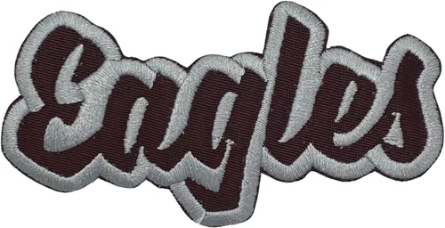 Miniatura 38 de (2 x 4 pulgadas) Eagles, espíritu de equipo, bordado, parche para planchar (sarga blanca/contorno verde)