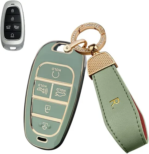 Miniatura 10 de SANRILY Golden-Edge - Funda para llavero de 5 botones para Hyundai Sonata Tucson 2022 2021 2020 Santa Fe Santa Cruz, funda de protección completa