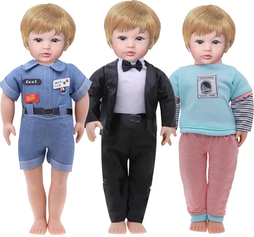 Miniatura 2 de Ropa de muñeca de 16 pulgadas para niño, ropa casual, chaqueta a cuadros, pantalones, trajes deportivos con trajes de esmoquin para accesorios