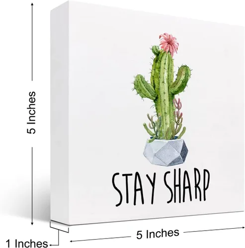 Miniatura 2 de z-crange Letrero inspirador de madera con texto en inglés "Stay Sharp", caja de madera motivacional para el hogar, granja, oficina, dormitorio