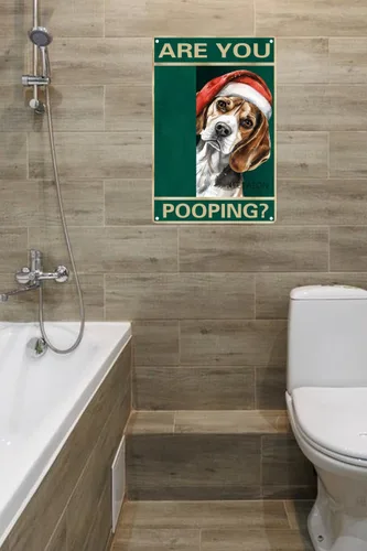 Miniatura 3 de Letrero de metal con texto en inglés "Beagle" Are You Pooping de 12 x 8 pulgadas, letrero de Navidad vintage, con sombrero de Papá Noel, divertido