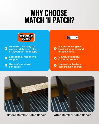 Miniatura 6 de MATCH 'N PATCH Cinta de Reparación de Veta de Madera Realista - Cinta Adhesiva Duradera Multiusos para Muebles, Pisos, Gabinetes, Ventanas, Puertas
