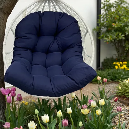 Miniatura 14 de Cojines para silla de huevo para exteriores, color negro, impermeable, antideslizante, con lazos, cojín grueso para silla para terraza, balcón