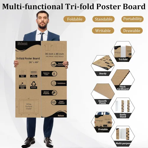 Miniatura 3 de Ndsox Paquete de 4 tableros de póster triples blancos de 36 x 48 pulgadas, cartón corrugado grande, para presentaciones de negocios, pósterboard